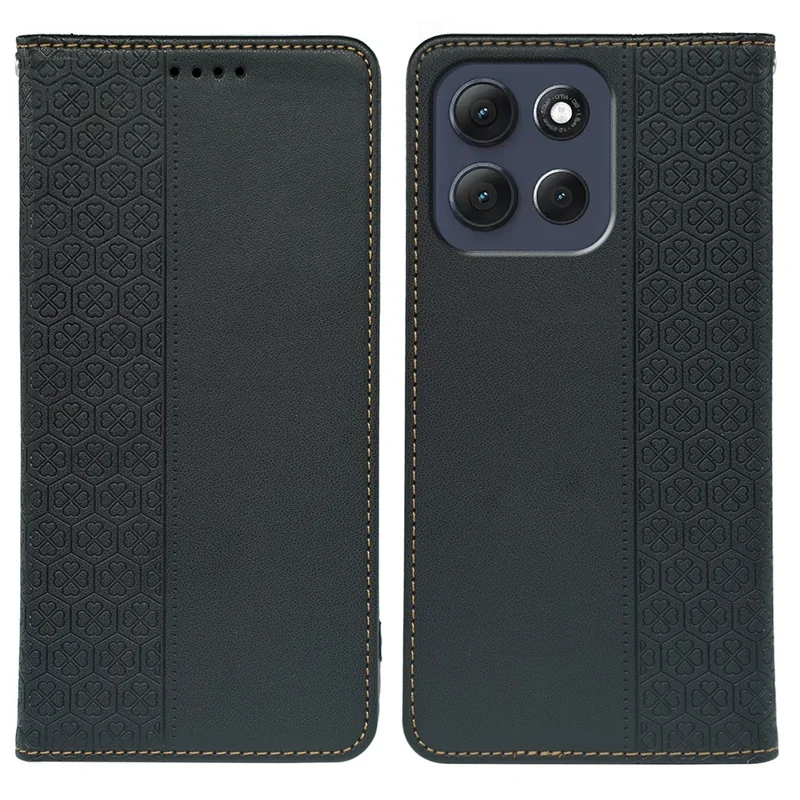 Capa Motorola Moto G86 5G Trevo de Quatro Folhas Couro Flip Phone Cover Stand Wallet - Preto