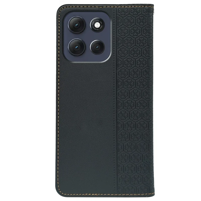 Capa Motorola Moto G86 Power 5G Trevo de Quatro Folhas Couro Flip Phone Cover Stand Carteira - Preto