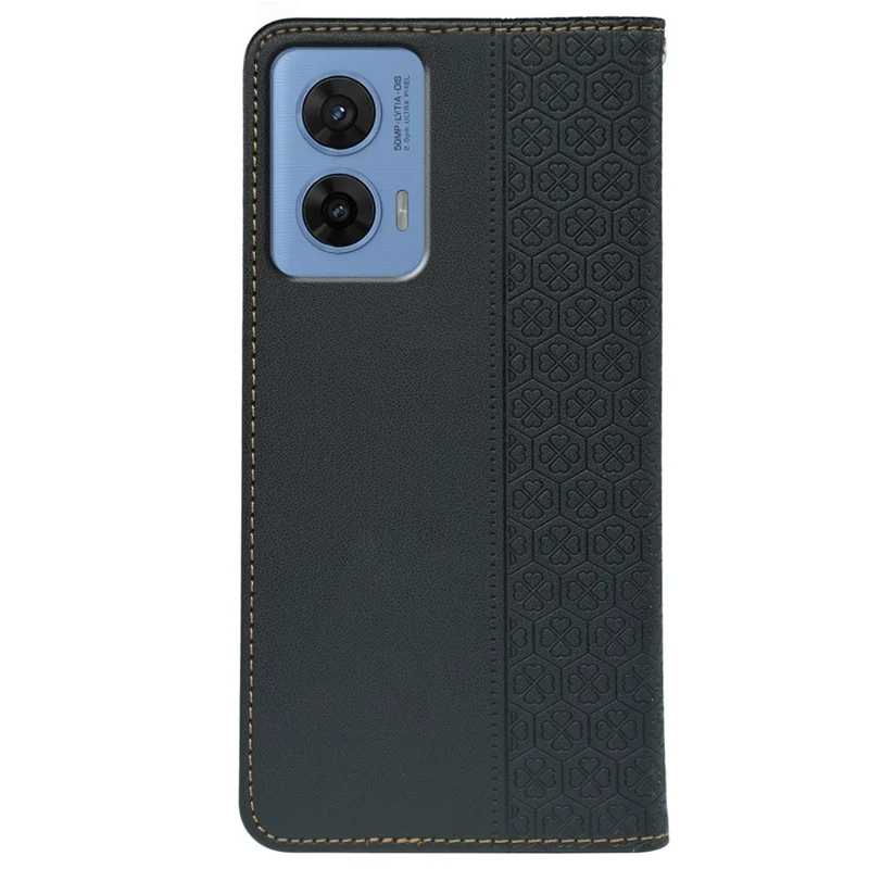 Voor Motorola G96 5G hoesje Vierbladige klaver Leer fliphoes met standaard en portemonnee - Zwart