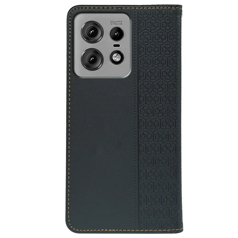Motorola Edge 50 Pro 5G Hülle Vierblättriges Kleeblatt Leder Flip Handyhülle Stand Geldbörse - Schwarz