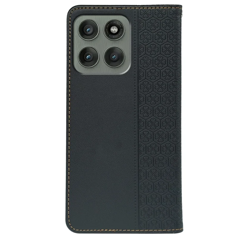 Чехол для Motorola Edge 60 Pro 5G / Edge 60S Pro с четырехлистным клевером из кожи, откидной, с подставкой и отделением для карт - Черный