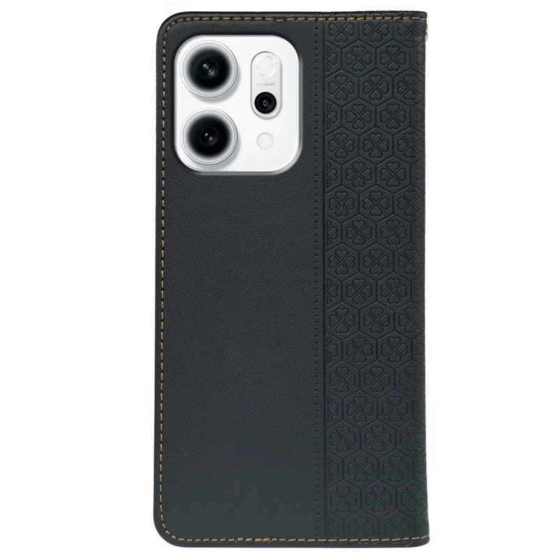 Capa Flip Carteira de Couro com Suporte para Oppo Reno14 F 5G - Trevo de Quatro Folhas - Preto