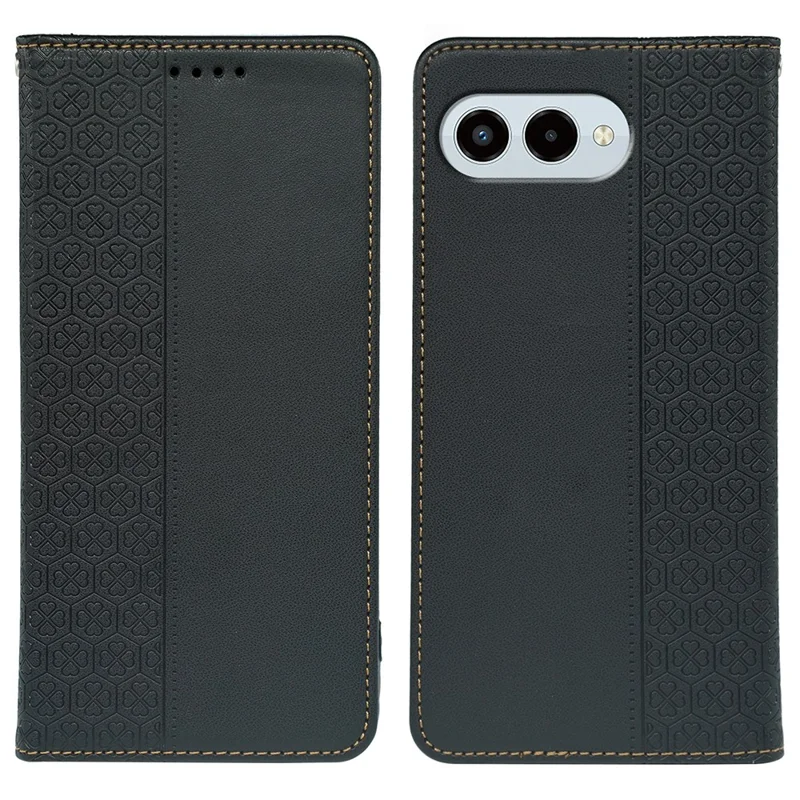 For T-Mobile REVVL 8  /  T Phone 3 Case Four Leaf Clover Leather Flip Phone Cover Stand Wallet - Black