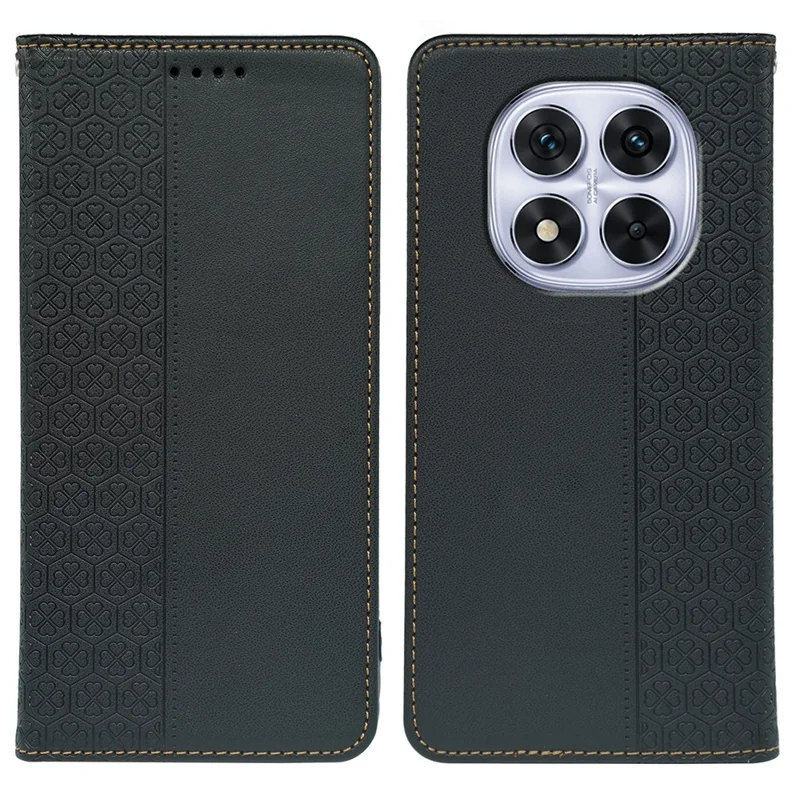 Funda para Xiaomi Redmi Note 14 Pro 5G / Poco X7 5G - Trébol de cuatro hojas Funda de teléfono de cuero con tapa y soporte - Negro