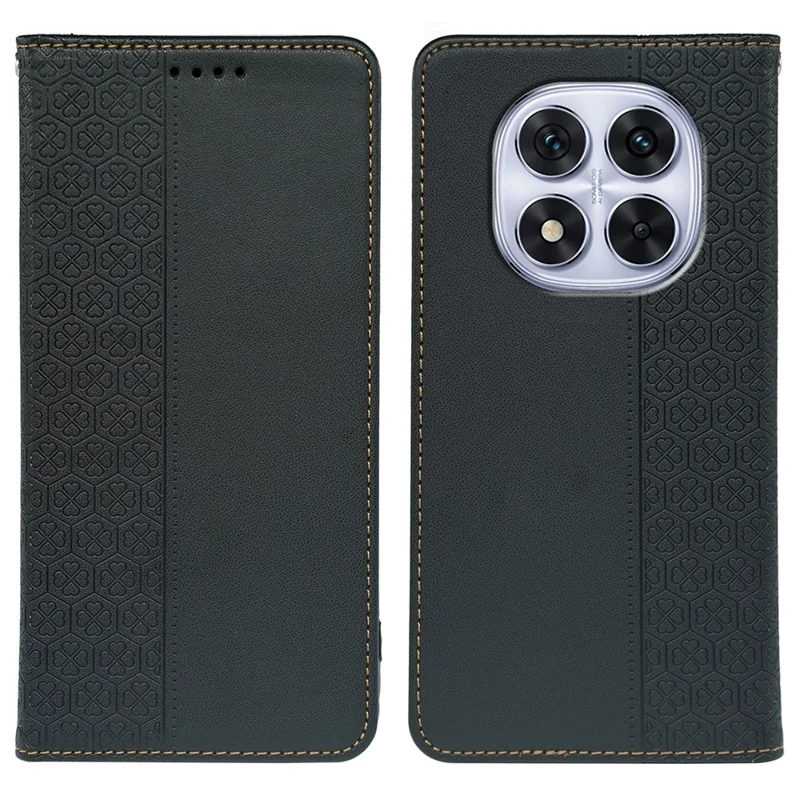 For Xiaomi Redmi Note 14 Pro 4G Case Four Leaf Clover Leather Flip Phone Cover Stand Wallet - Black