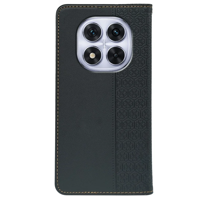 For Xiaomi Redmi Note 14 Pro 4G Case Four Leaf Clover Leather Flip Phone Cover Stand Wallet - Black