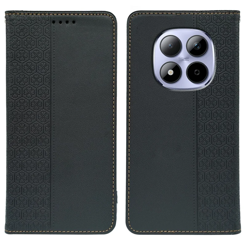 Voor Xiaomi Redmi Note 15 Pro 5G hoesje Vierbladige klaver Leer hoesje met standaard en portemonnee - Zwart