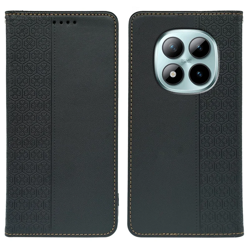 Custodia Xiaomi Redmi Note 15 Pro+ 5G Quadrifoglio in Pelle Flip Cover Wallet Stand - Nero