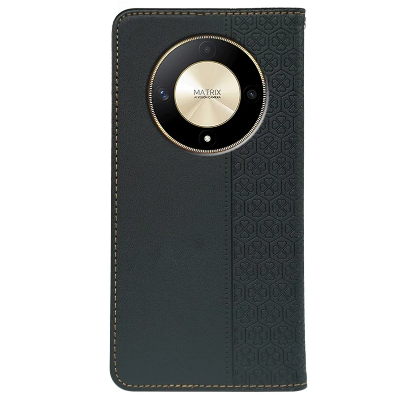 Чехол для телефона Four Leaf Clover Leather Flip Phone Cover Stand Wallet - Черный для For Honor Magic6 Lite 5G / X9b 5G