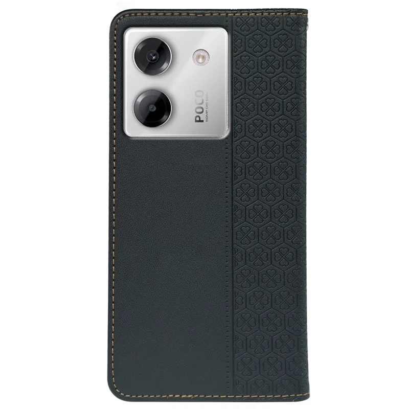For Xiaomi Poco M7 Pro 5G Case Four Leaf Clover Leather Flip Phone Cover Stand Wallet - Black