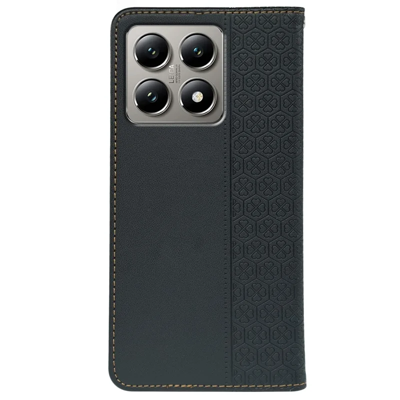 For Xiaomi 14T Case Four Leaf Clover Leather Flip Phone Cover Stand Wallet - Black