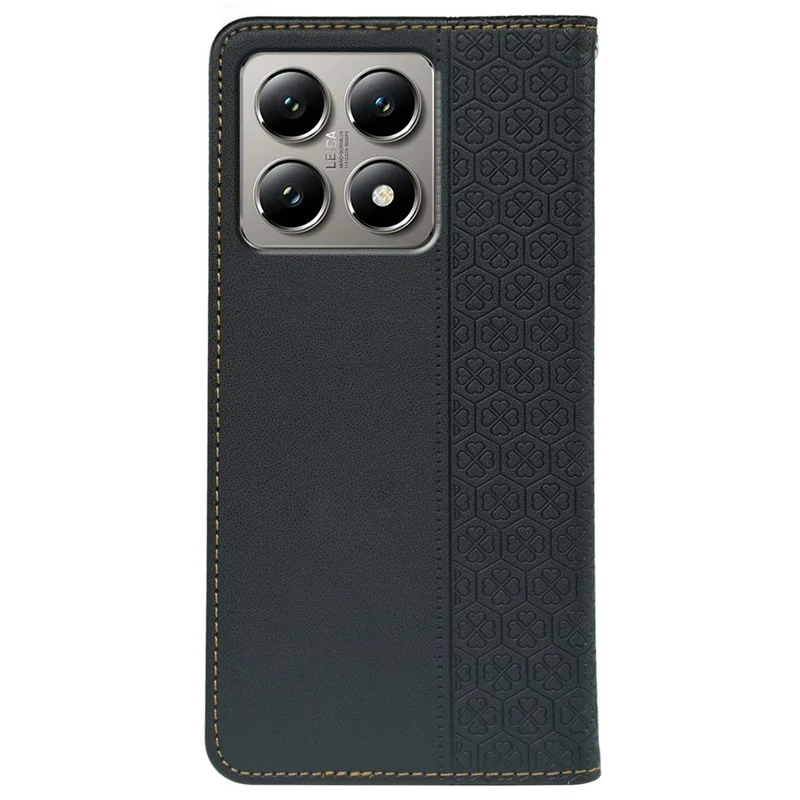 For Xiaomi 14T Pro Case Four Leaf Clover Leather Flip Phone Cover Stand Wallet - Black