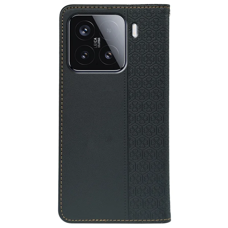 For Xiaomi 15 Case Four Leaf Clover Leather Flip Phone Cover Stand Wallet - Black