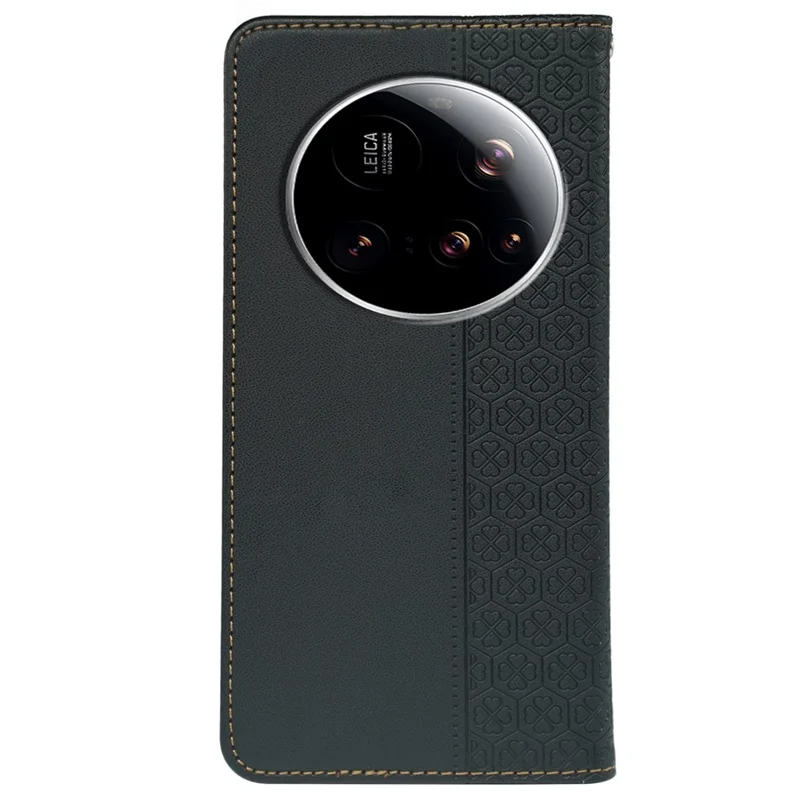 Xiaomi 15 Ultra Hülle Vierblättriges Kleeblatt Leder Flip Handyhülle Ständer Geldbörse - Schwarz