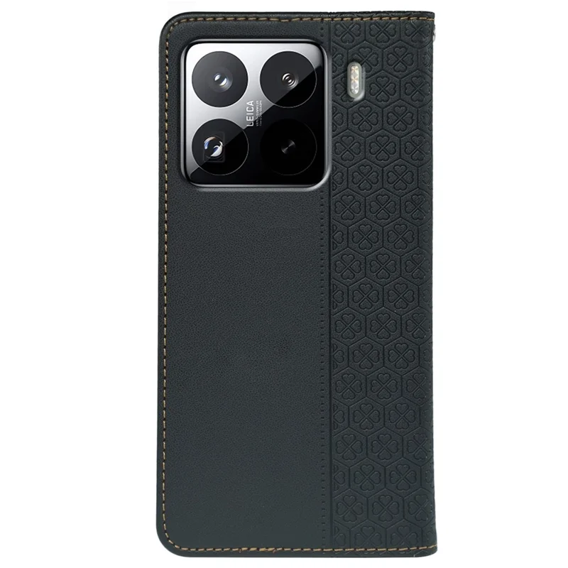 Xiaomi 15 Pro Hülle Vierblättriges Kleeblatt Leder Flip Handyhülle Ständer Brieftasche - Schwarz