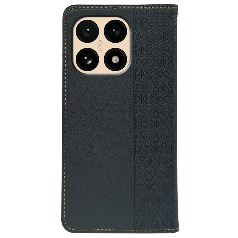 For Xiaomi 15T Case Four Leaf Clover Leather Flip Phone Cover Stand Wallet - Black