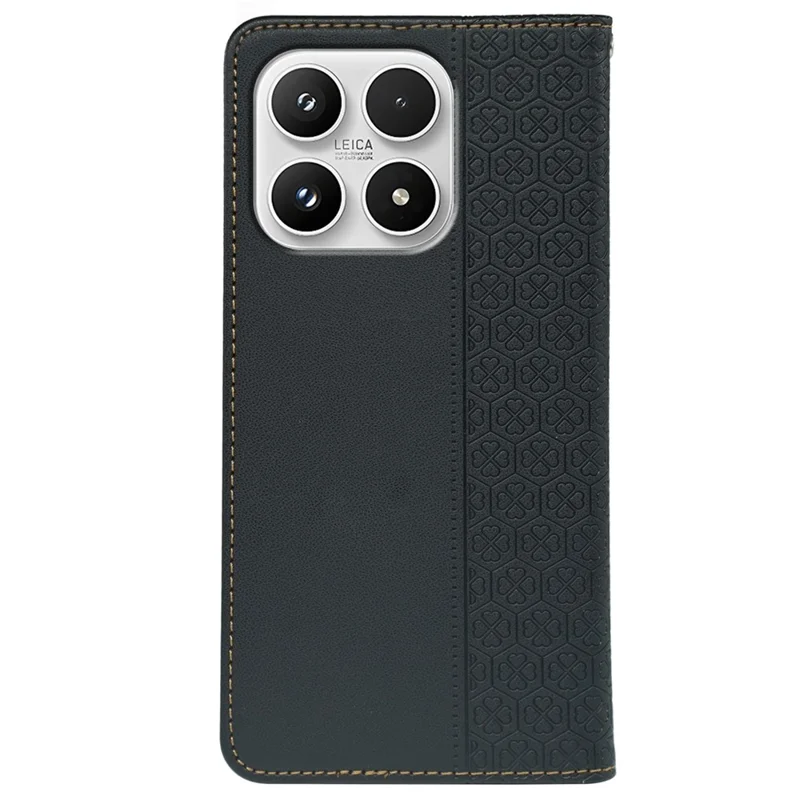 For Xiaomi 17 Case Four Leaf Clover Leather Flip Phone Cover Stand Wallet - Black