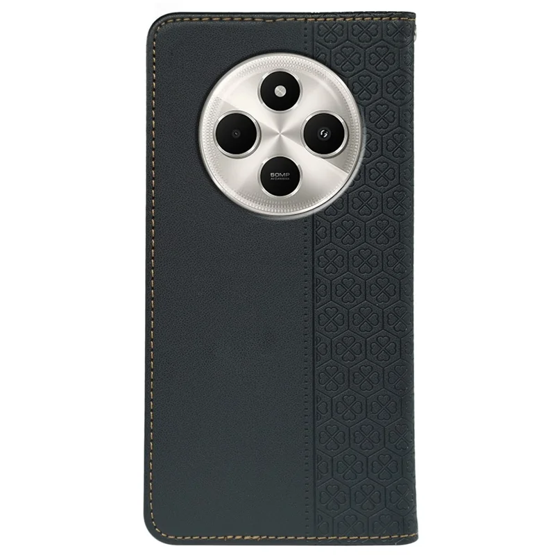 Custodia in pelle per Xiaomi Redmi A4 5G / 14C 4G / 14R 5G / A3 Pro 4G / Poco C75 4G Custodia a portafoglio con supporto a quattro foglie di trifoglio - Nero