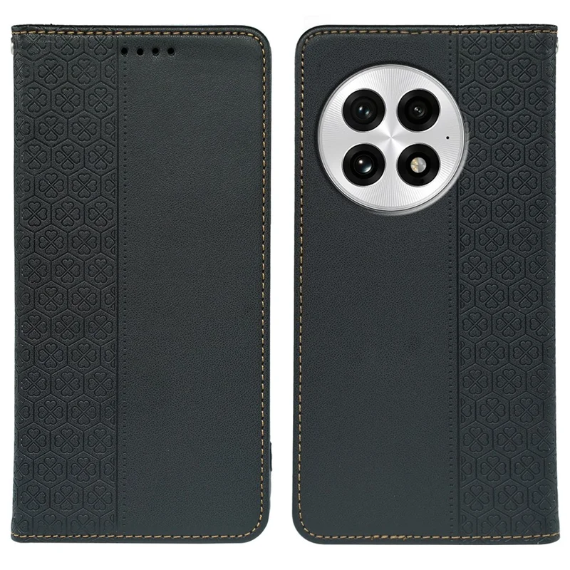 Custodia OnePlus 13 Quadrifoglio in Pelle Flip Cover Supporto Portafoglio - Nero