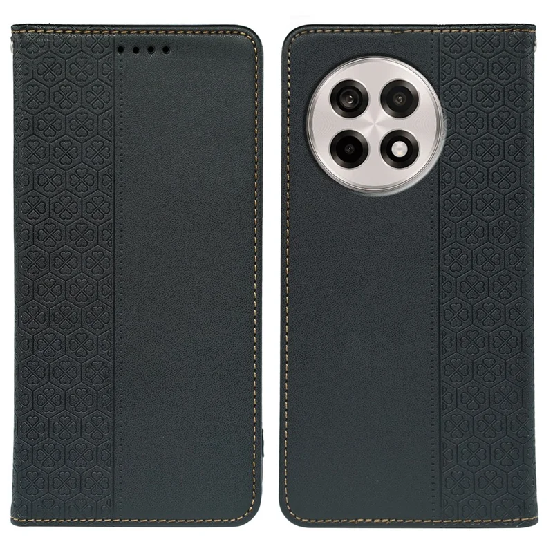 Кожаный чехол для OnePlus 13R 5G / Ace 5 5G / Ace 5 Pro 5G Четырехлистный клевер Флип-чехол-книжка для телефона - Черный