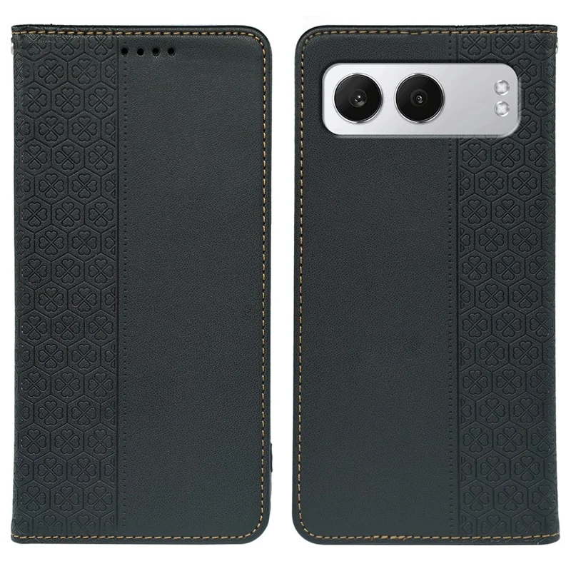 For OnePlus Nord 4 Case Four Leaf Clover Leather Flip Phone Cover Stand Wallet - Black