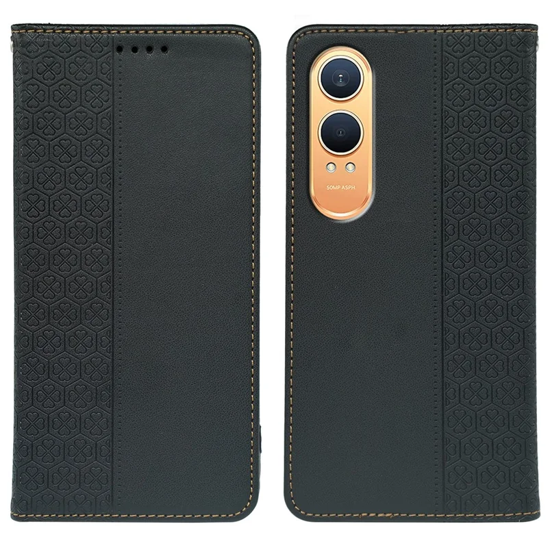 Для OnePlus Nord CE4 Lite 5G / Oppo K12x 5G (Китай) Чехол Четырехлистный клевер Кожаный флип-чехол Подставка Бумажник - Черный