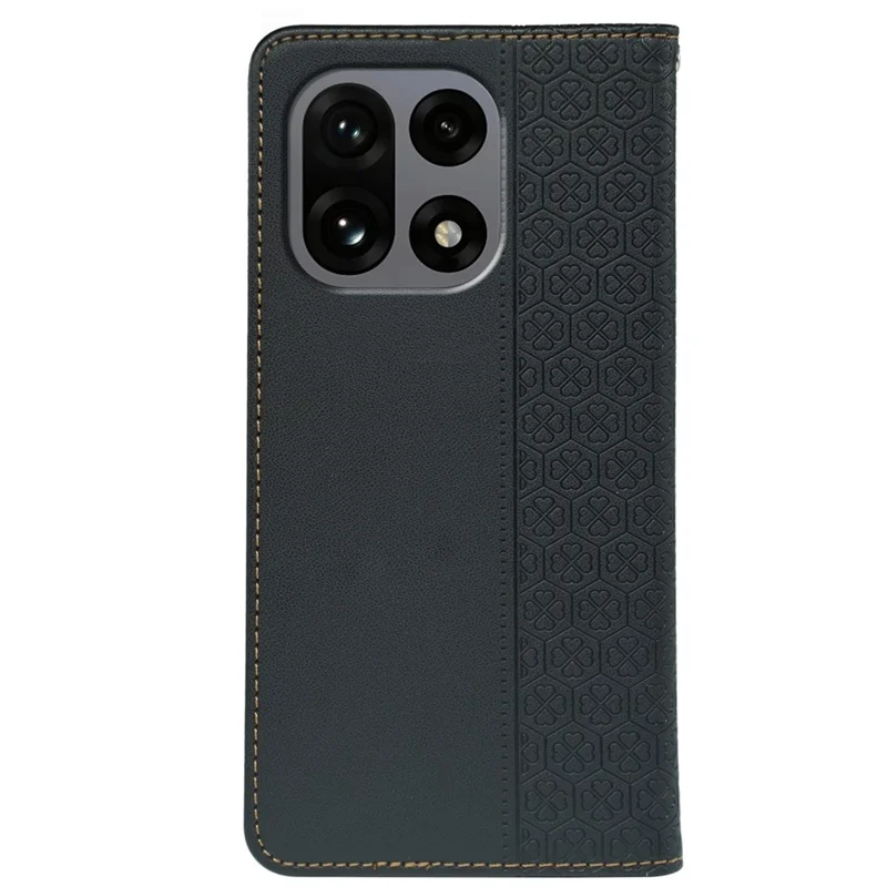 Voor OnePlus 15 5G hoesje Vierbladige klaver Leer hoesje met standaard portemonnee - Zwart