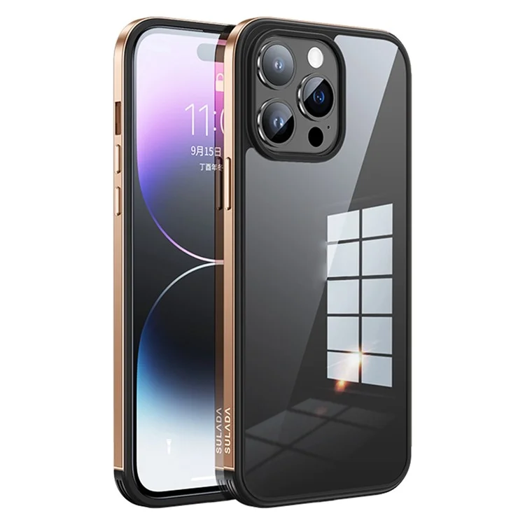 Серия Sulada Minrui Для Iphone 14 Pro Back Case, Гальваническая Металлическая Рама Высокая Прозрачность Tpu+измеренный Стеклянный Телефон. - Золото Шампанского