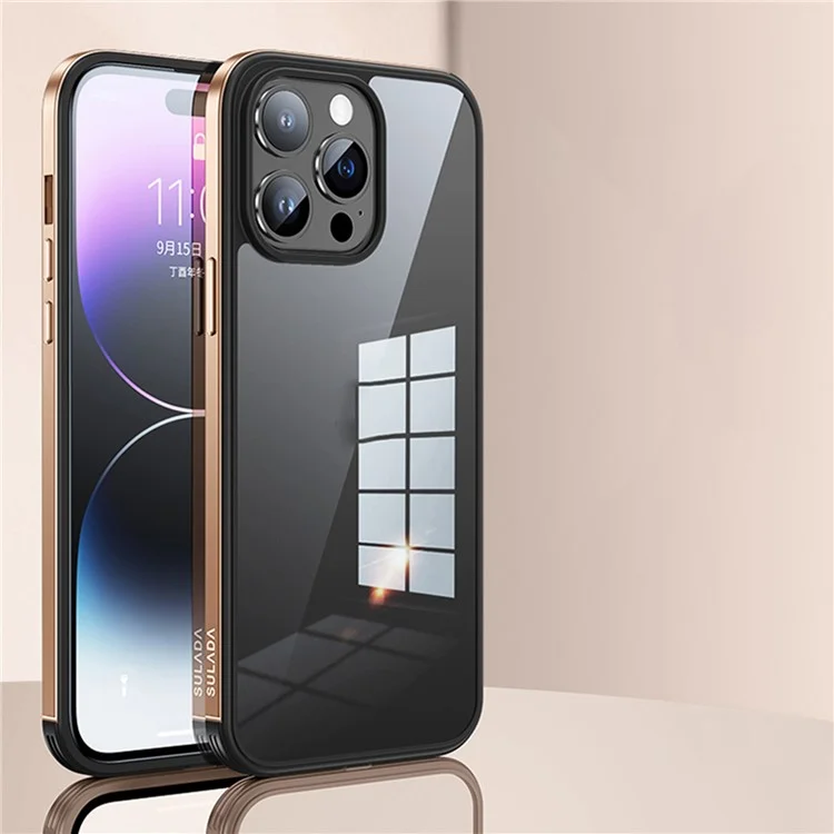Серия Sulada Minrui Для Iphone 14 Pro Back Case, Гальваническая Металлическая Рама Высокая Прозрачность Tpu+измеренный Стеклянный Телефон. - Золото Шампанского