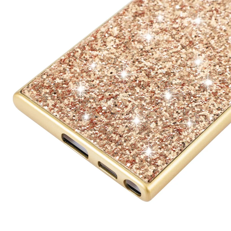 For Samsung Galaxy S23 Ultra Shiny Glitter Sequins Phone Case Drop Resistant Electroplating TPU Frame Hard PC Back Cover - Gold