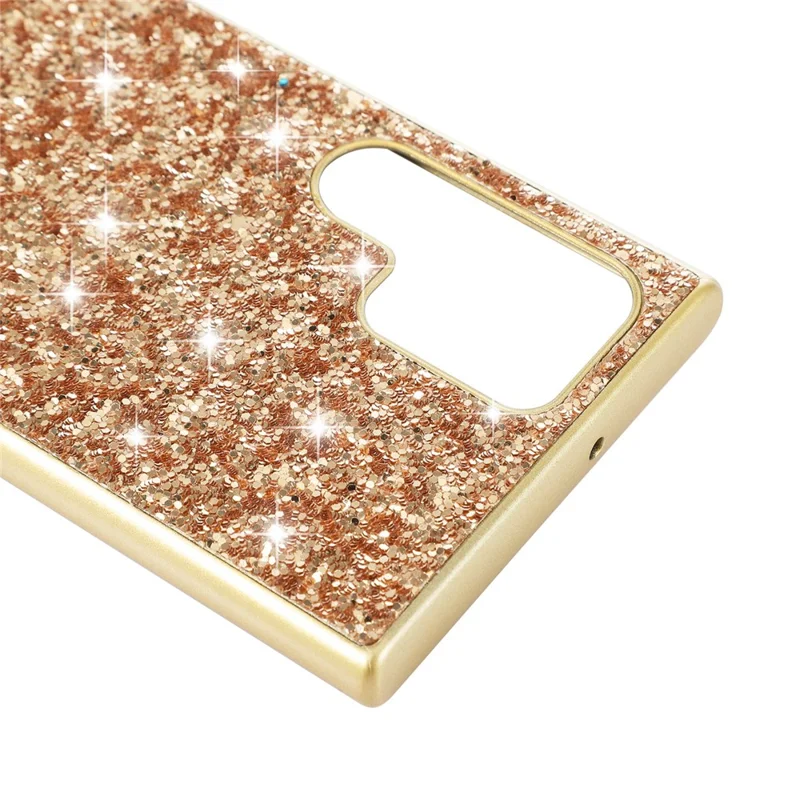 For Samsung Galaxy S23 Ultra Shiny Glitter Sequins Phone Case Drop Resistant Electroplating TPU Frame Hard PC Back Cover - Gold