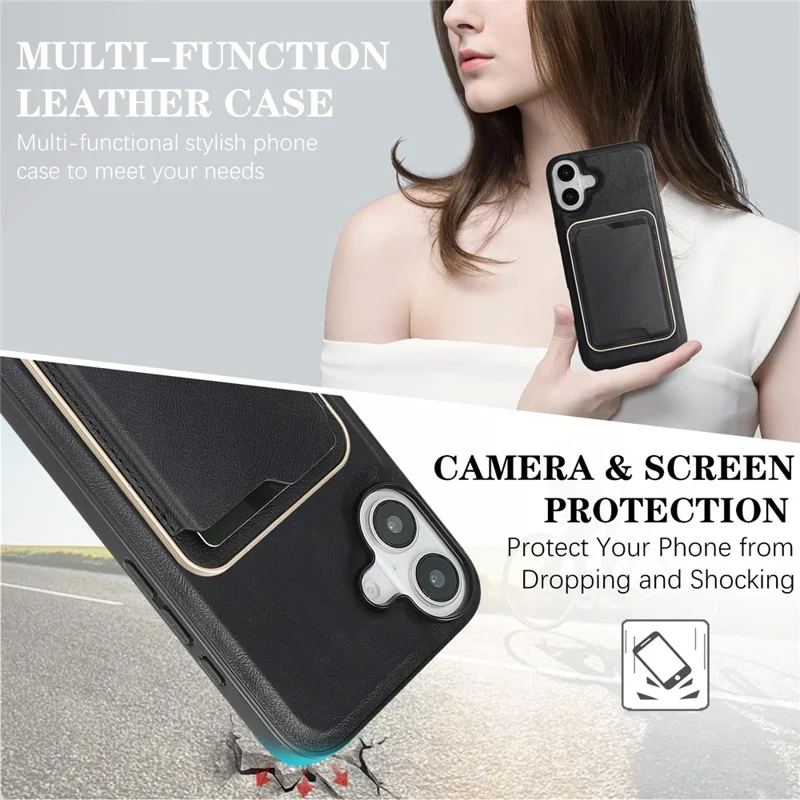 Für iPhone 17 Hülle kompatibel mit MagSafe Ultra Dünner Kartenhalter PU-Leder beschichteter TPU-Abdeckung - Schwarz Blau