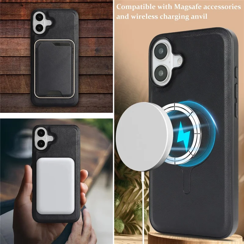 Für iPhone 17 Hülle kompatibel mit MagSafe Ultra Dünner Kartenhalter PU-Leder beschichteter TPU-Abdeckung - Schwarz Blau