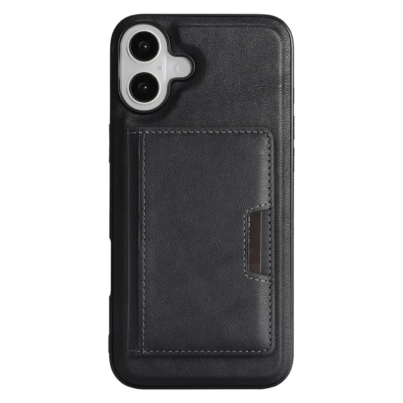 For iPhone 17 Kickstand Case Bi-fold Card Bag PU Leather Coated TPU Cover Compatible with MagSafe - Black