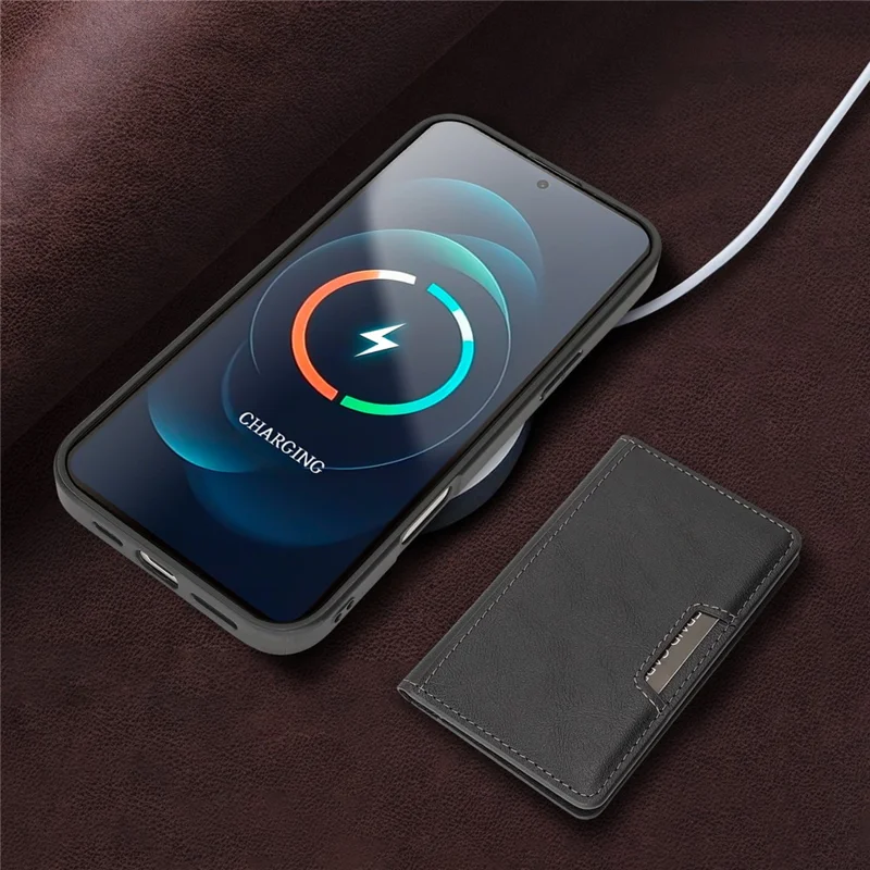 For iPhone 17 Kickstand Case Bi-fold Card Bag PU Leather Coated TPU Cover Compatible with MagSafe - Black