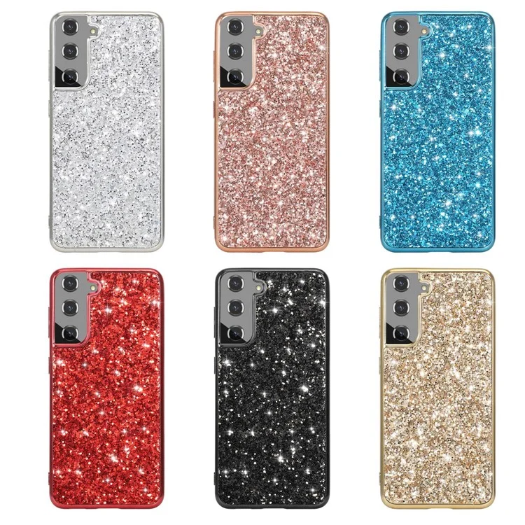 For Samsung Galaxy S23+ Shock Absorbing Shiny Glitter Sequins Phone Case Electroplating TPU Frame Hard PC Back Cover - Rose Gold