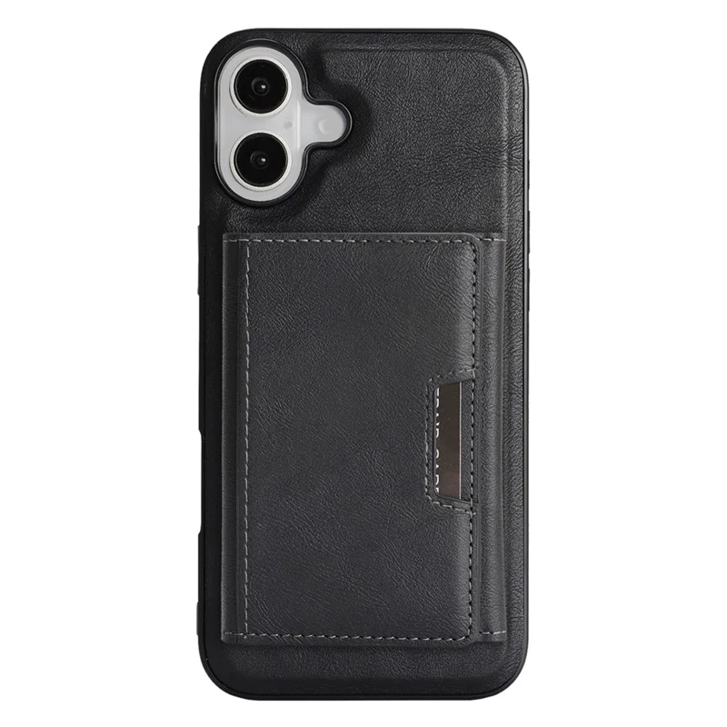 For iPhone 17 Kickstand Case Tri-fold Card Bag PU Leather Coated TPU Cover Compatible with MagSafe - Black