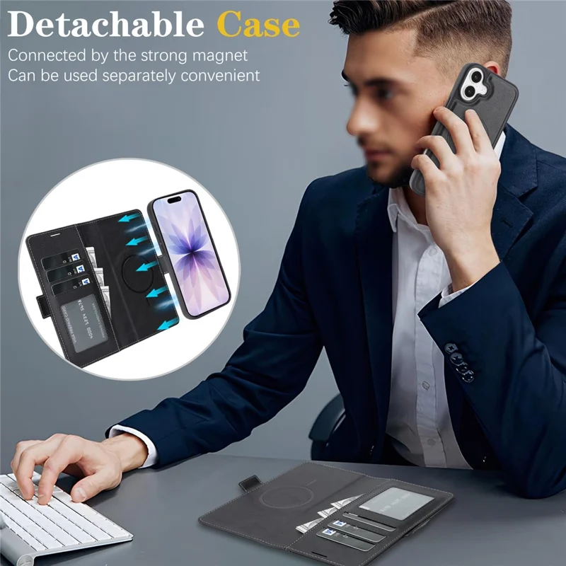 Étui pour iPhone 17 Détachable 2 en 1 Portefeuille en Cuir Étui de Téléphone Compatible avec MagSafe - Noir