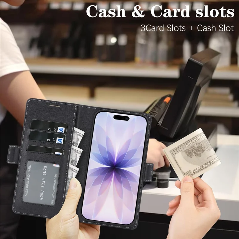 Étui pour iPhone 17 Détachable 2 en 1 Portefeuille en Cuir Étui de Téléphone Compatible avec MagSafe - Noir