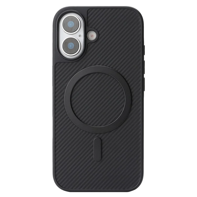 For iPhone 17 Case Carbon Fiber Texture PU Leather Coated TPU Cover Compatible with MagSafe - Black