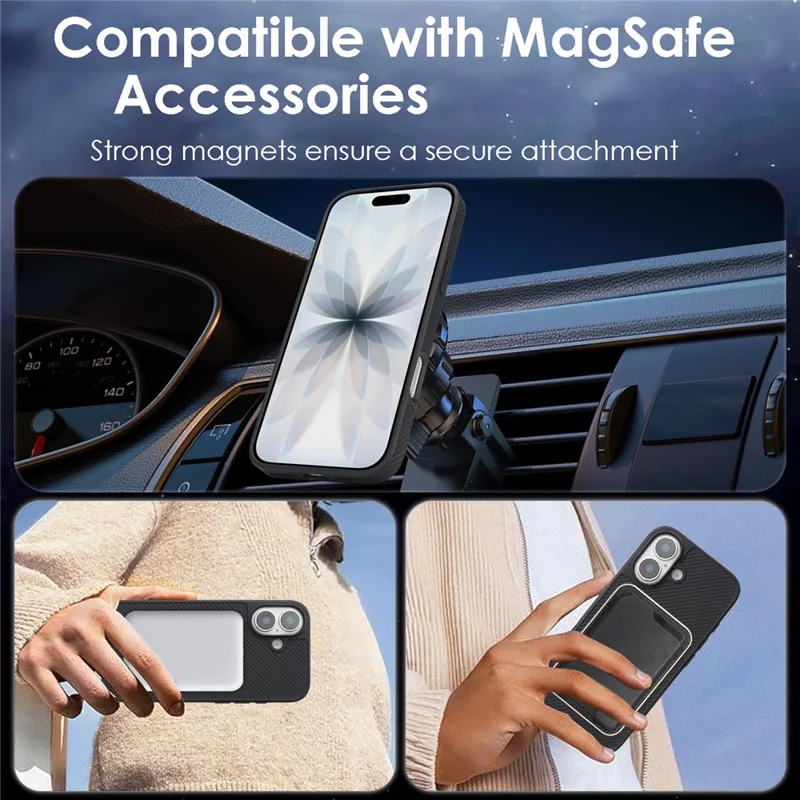 For iPhone 17 Case Carbon Fiber Texture PU Leather Coated TPU Cover Compatible with MagSafe - Black