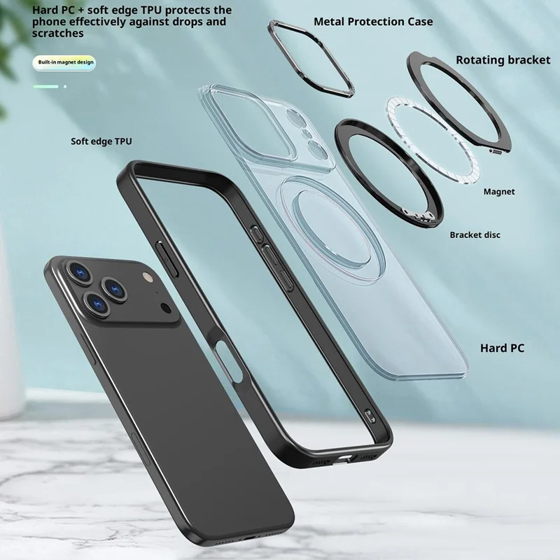 Compra em Massa para Capa de iPhone 17 Pro Compatível com MagSafe Suporte Rotativo Kickstand TPU + Capa de Telefone Mate PC - Laranja