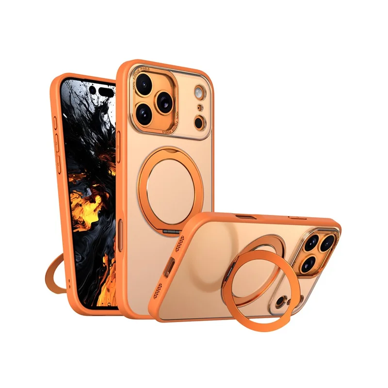 Compra em Massa para Capa do iPhone 17 Pro Max Compatível com MagSafe Suporte Rotativo Kickstand TPU + Capa de Telefone Fosca de PC - Laranja