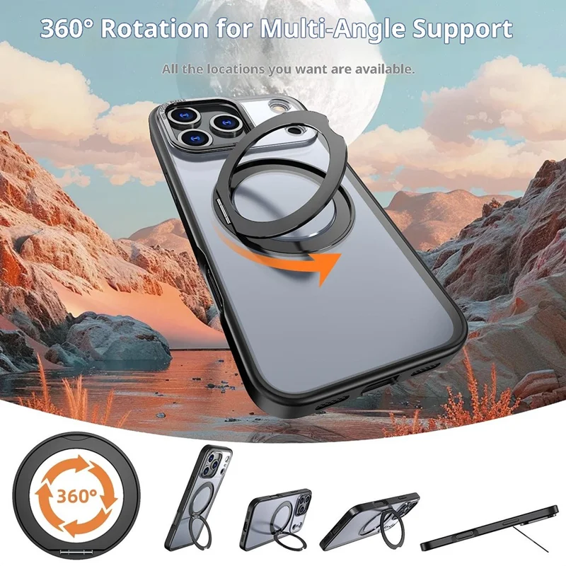 Compra em Massa para Capa do iPhone 17 Pro Max Compatível com MagSafe Suporte Rotativo Kickstand TPU + Capa de Telefone Fosca de PC - Laranja