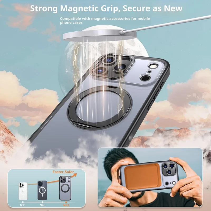 Compra em Massa para Capa do iPhone 17 Pro Max Compatível com MagSafe Suporte Rotativo Kickstand TPU + Capa de Telefone Fosca de PC - Laranja