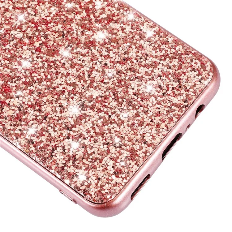 Para Samsung Galaxy A14 5G / 4G Brilhante Glitter Sequins Phone Case Bump Proof Electroplating TPU Frame Hard PC Back Cover - Rose Gold