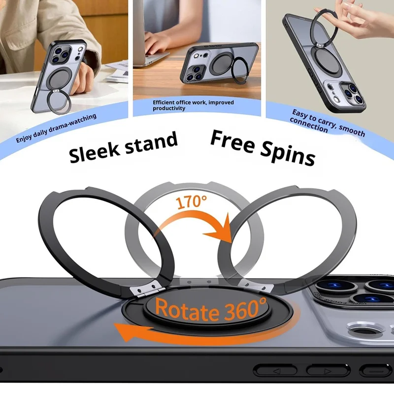 Bulk Purchasing For iPhone 17 Pro Magnetic Case Rotating Kickstand Acrylic TPU Phone Cover Compatible with MagSafe - Black