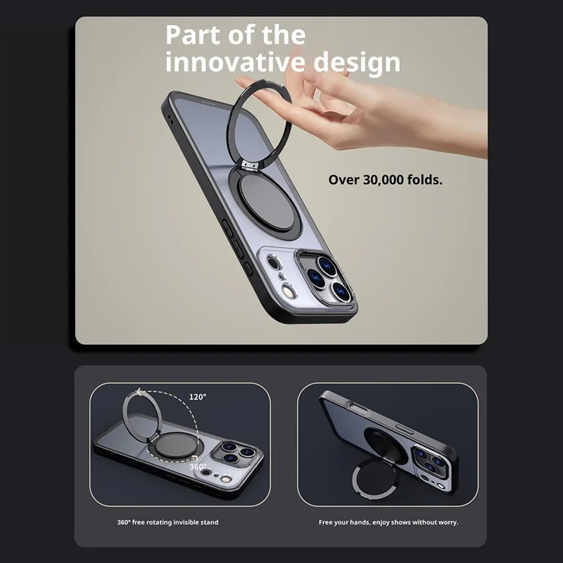 Bulk Purchasing For iPhone 17 Pro Magnetic Case Rotating Kickstand Acrylic TPU Phone Cover Compatible with MagSafe - Black