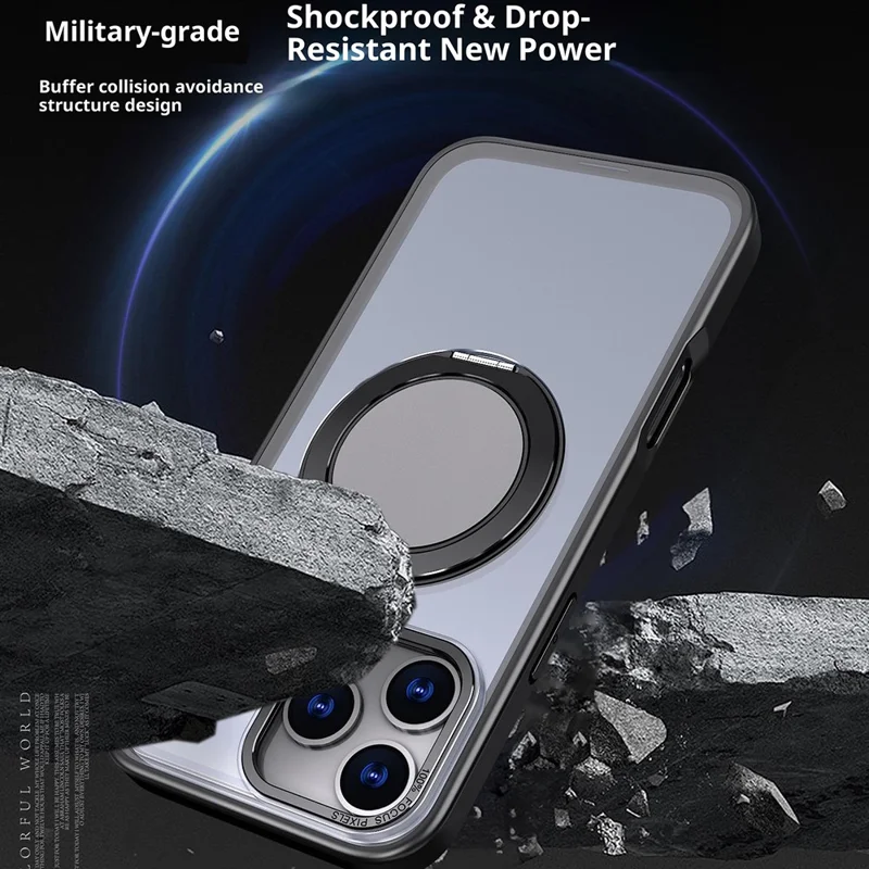 Bulk Purchasing For iPhone 17 Pro Magnetic Case Rotating Kickstand Acrylic TPU Phone Cover Compatible with MagSafe - Black