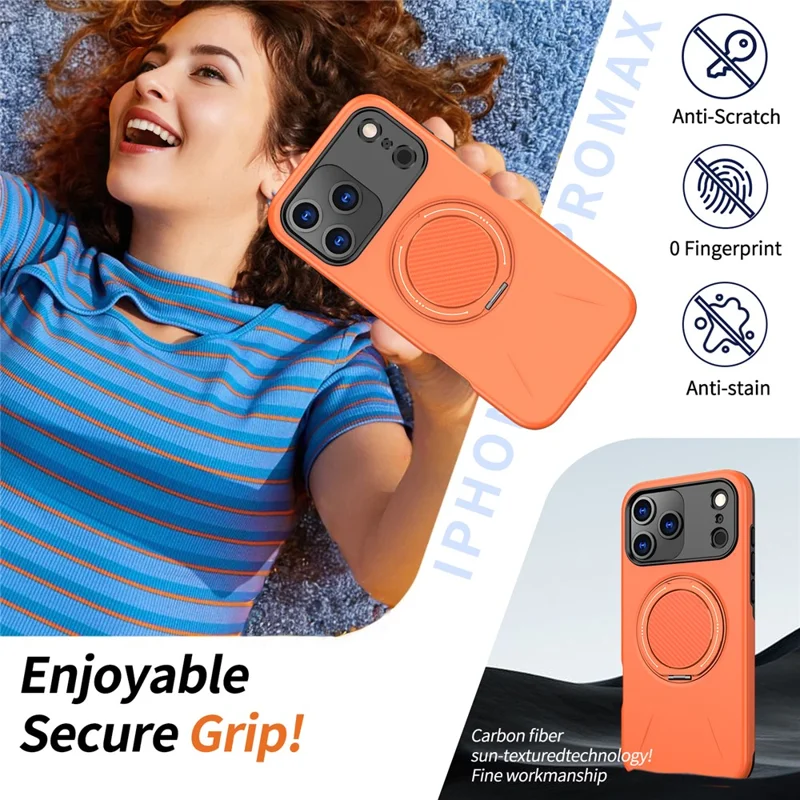 Hoesje voor iPhone 17 Pro Max, compatibel met MagSafe, TPU + PC achterkant met draaibare standaard - Oranje